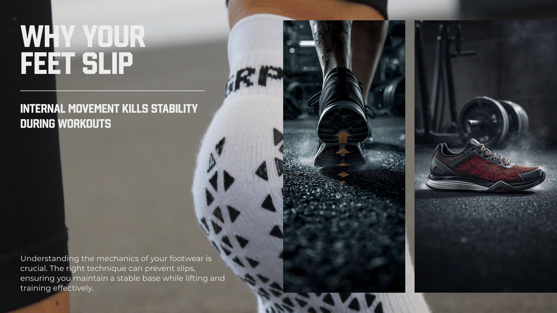 Foot slipping inside a trainer during a gym squat